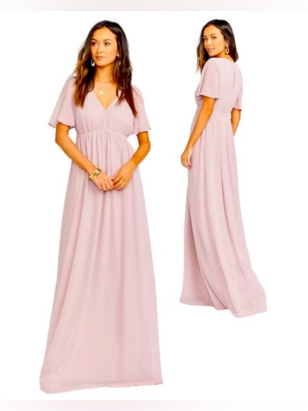 Show Me Your MuMu Dusty Blush Maxi Dress with Flutter Sleeves
